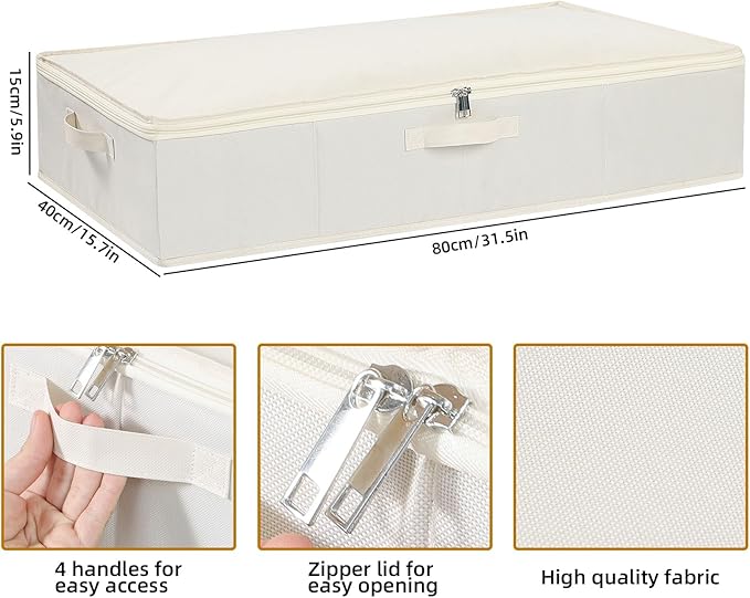 Underbed Storage Organizers, Container Bags with Lids, Storage Boxes With Sturdy Structure and Reinforced Handles, Beige, 3 Pack, 31.5 x 15.7 x 5.9 Inch