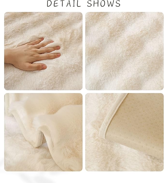 Faux Fur Couch Cover Fuzzy Soft Plush Thick Bubble Sofa Cover Luxury Sectional Couch Covers Luxury Anti-Slip Sofa Slipcover Washable Furniture Protector (Ivory,28"x82")