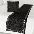 The HomeCentric King/Queen/Twin Black Decorative King 90"x18" Bed Runner Without Pillow Cover, Mosaic & Crystal Bed Scarf on Velvet Fabric - Mosaic Noir
