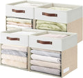 Bagnizer Storage Cubes, 4 Pack Linen Foldable Storage Bins with Clear Window and 2 Handles, 13x15x13 Storage Cube Bins for Shelf Closet, Kallax, Clothes, Books - (Beige / Off-White)