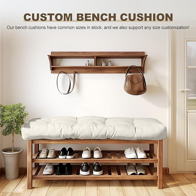 Bench Cushion 39 inches,Indoor/Outdoor Non-Slip Tufted Cushions, Premium Waterproof Linen, Soft Piano Sofa Cushions, High-Density Memory Foam(Light Grey-39x19x4in)