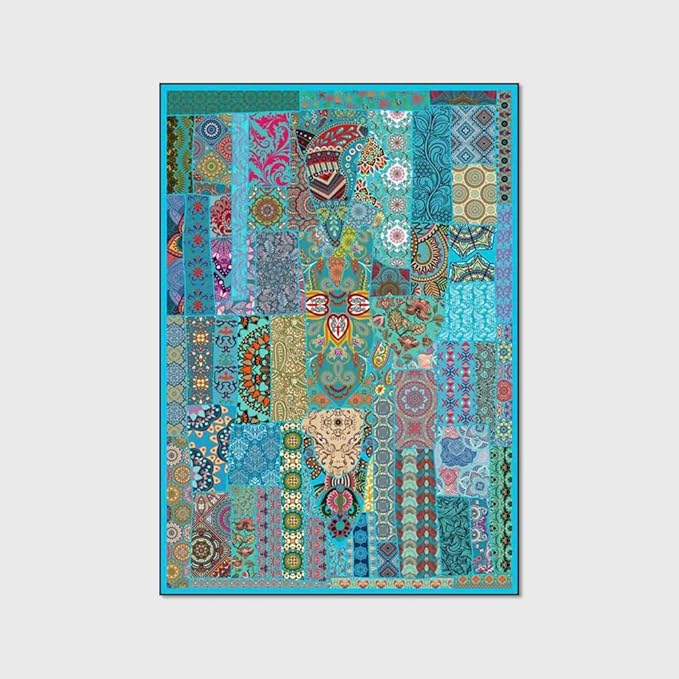 Vintage Boho Area Rugs Multicolor Ethnic Style Geometric Splicing Carpets Bedroom Living Room Kitchen Floor Mats Indoor Outdoor Non-Shedding Runner Rug Home Décor Carpet 2' X 5'