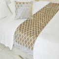 The HomeCentric King/Queen/Twin Ivory Decorative Bed Runner Full 68"x18" Bed Runner with One Pillow Cover, Diamond Pattern, Velvet Cut Bed Scarf on Velvet Fabric - Ivory Velvet Verve
