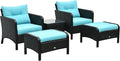 Outsunny 5 Pieces Rattan Wicker Lounge Chair Outdoor Patio Conversation Set