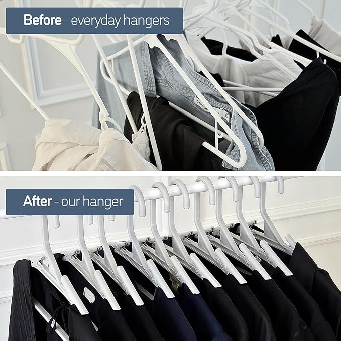 No Hassle-Hangers Best Clothes Hanger Ultra Soft Rubberized Grip Clip Keeps Garments in Place and Off the Floor. Perfect for Wide Neck Silks & Satin Tops, delicates, Athletic wear. (6, Bright Grey)