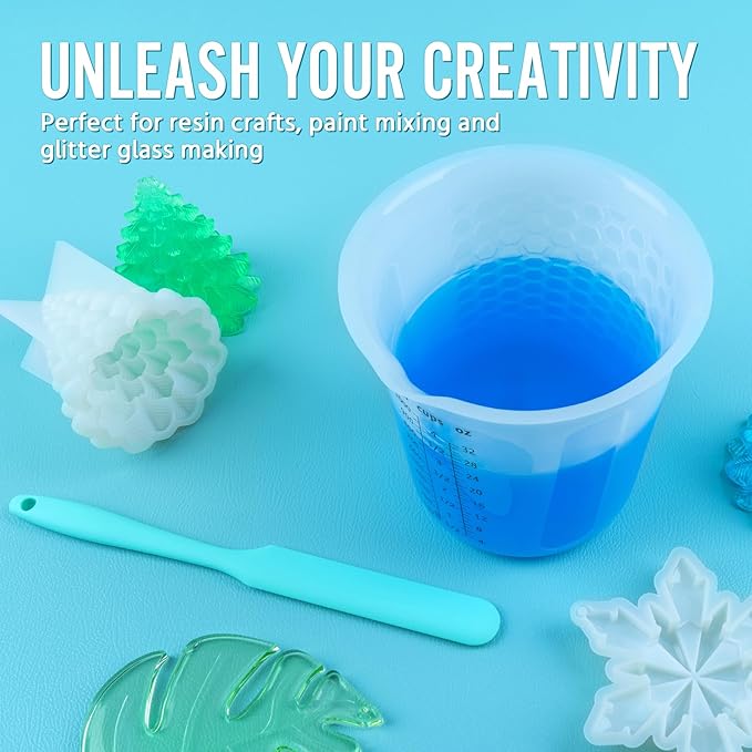 Silicone Resin Mixing 1L Measuring Cup Set for Resin Supplies, Easy-to-Read Marks, 1000ml/32oz Large Cup, Thickened Reusable Silicone Cups for Epoxy Mixing, Jewelry Making