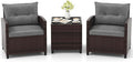 COSTWAY 3PCS Patio Furniture Set, PE Rattan Wicker Sofa w/Washable Cushion and