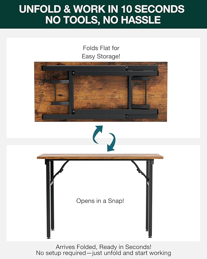 Frylr Small Folding Computer Desk – Portable 43.3 Inch Foldable Laptop Table, Collapsible and Compact for Easy and Fast Setup, Lightweight for Small Spaces, Home Craft and Study Use, Rustic Brown