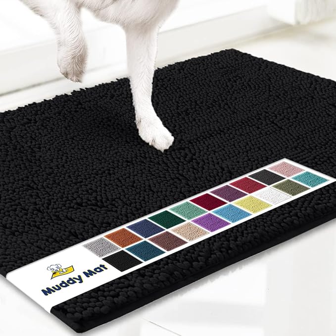 Muddy Mat® Original Dog Door Mat for Muddy Paws, Super Absorbent Microfiber, Non-Slip Washable Pet Rug, Quick Dry Chenille Entryway Carpet, Machine Washable Indoor Outdoor mat, Black 36"x120"
