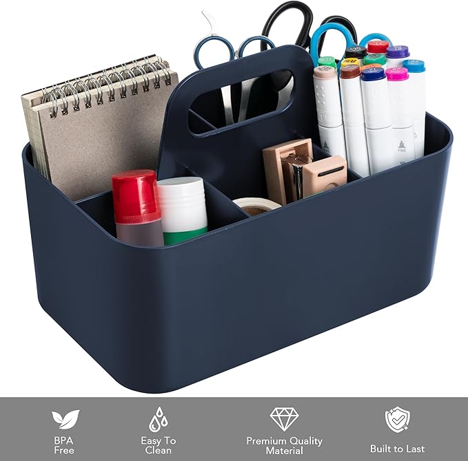 Tiawudi Multipurpose Caddy Organizer, Plastic Caddy with Handle, Stackable Desk Organizer for Stationery, Marker and Pencil, Office Supplies Organizer, Dorm Caddy