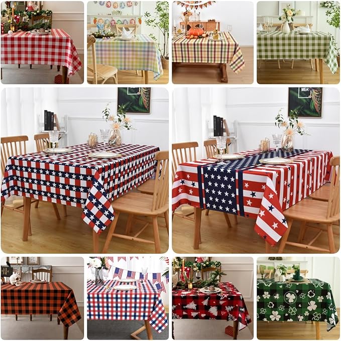 Waterproof Checkered Tablecloth Fabric - Rectangle 58x84 Inch Christmas Plaid Table Cloth for Indoor/Outdoor Use - Xmas Table Cover for Kitchen, BBQs, and Parties