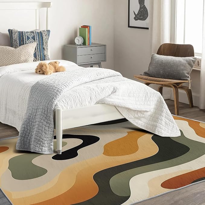 Neutral Color Rug, 5x6 Rug, Earth Tone Rugs for Living Room Bedroom, Vintage Large Area Rug, Washable Rug Non Slip Soft Indoor Carpet, Kids and Pets Friendly, Neutral Color Home & Room Decor