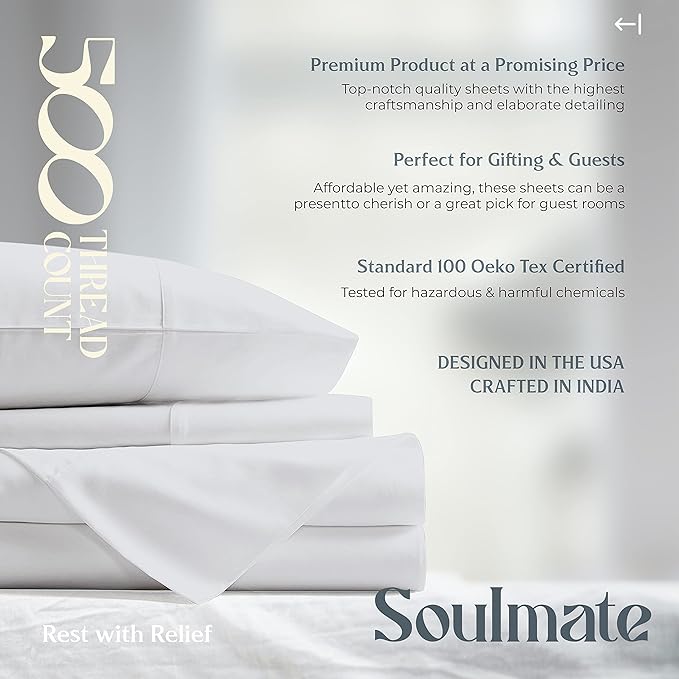 Mayfair Linen 100% Cotton Bed Sheets Twin Sheet Set - 500 Thread Count Sheets Twin Size 3 PC Set (Silver), Soft, Cooling, Hotel-Quality 16" Deep Pocket Sateen Weave Cotton Bedsheet for Dorm Room