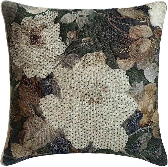 The HomeCentric King/Queen/Twin Gray & Brown Designer Full 68"x18" Bed Runner with 2 Pillow Cover, Rose, Floral & Bead Embroidery Bed Scarf on Cotton Fabric - Rada
