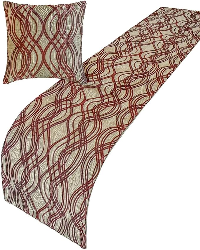The HomeCentric King/Queen/Twin Brown Decorative Bed Runner Twin 53"x18" Bed Runner with One Pillow Cover, Quilted, Swirl Pattern Bed Scarf on Satin Fabric - Brown Swirls