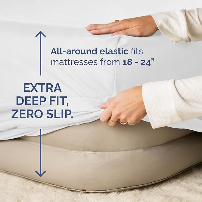 Air Mattress Sheet Set for Full Size - 4 Piece Breathable & Cooling Sheets w/Extra Deep Pockets - Fits Inflatable & Blow Up Air Mattresses Up to 24 Inches Thick - Ultra Soft & Wrinkle Free - White