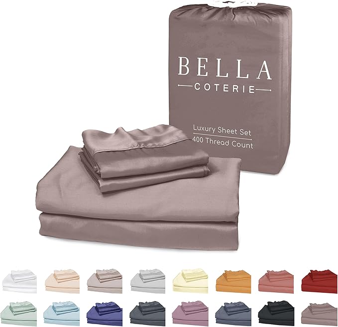Bella Coterie Luxury Bamboo Viscose Twin XL Size Sheet Set | 100% Organically Grown | Ultra Soft | Cooling for Hot Sleepers | 18" Deep Pocket [Mocha]