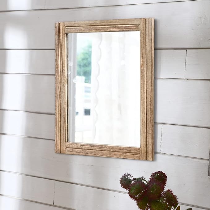 AAZZKANG Rustic Mirror for Wall with Rectangle Wood Framed Decorative Hanging Mirrorrs Large 20"x16"for Bedroom Bathroom Living Room Dressing Room
