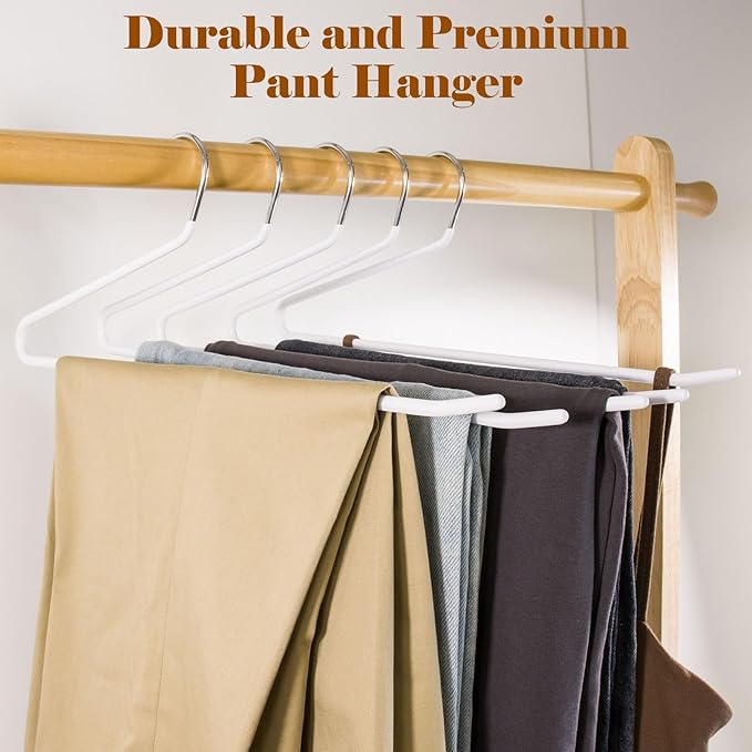 Open Ended Pants Hangers,30-Pack Clothes Hangers Space Saving, Non-Slip Pants Hangers,Black Metal Hangers Design for Jeans,Slacks,Scarf (White)