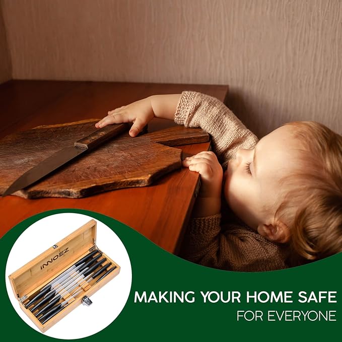 Bamboo Knife Lock Box & Kitchen Drawer Organizer with Key for Child Safety