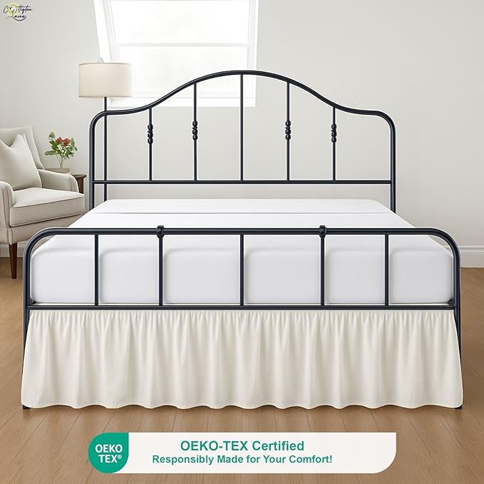 Cottington Lane Ruffled Bed Skirt King Size with Split Corner, Brushed Microfiber Hotel Quality Ivory Dust Ruffle, 14 Inch Drop Gathered Bedskirt, Soft and Stylish, Shrinkage and Fade Resistant