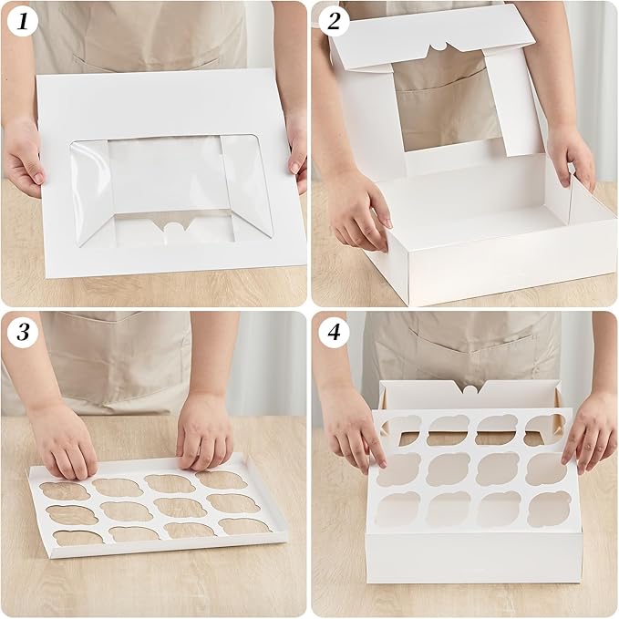 Kucoele 12 Count White Cupcake Boxes, 13 x 10 x 4 Inches, 12 Pack
