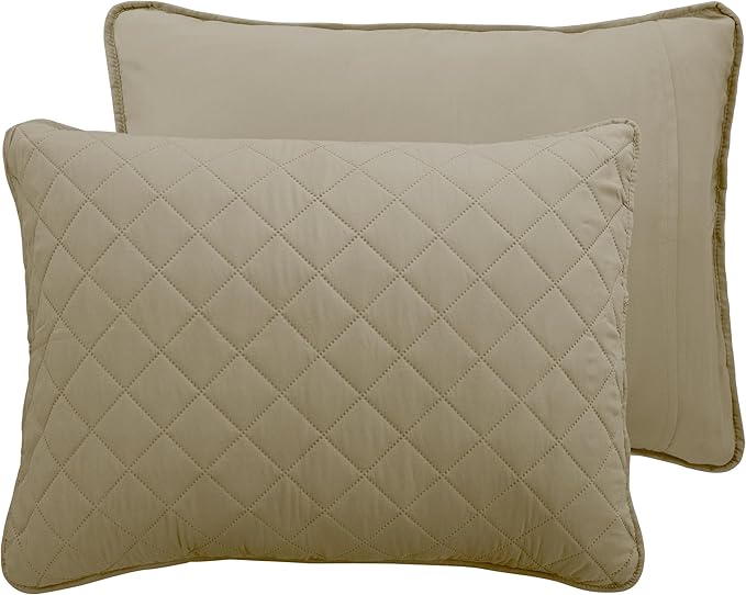 Easy-Going King Size Reversible Quilt Set with 1 Quilt and 2 Pillow Shams, Soft Bed Quilt Cover, Water Resistant Lightweight Microfiber Bedspread, Stain Resistant, Beige/Beige