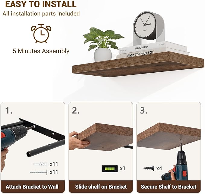 Acovy 48 Inch Floating Shelves, Wooden Shelves