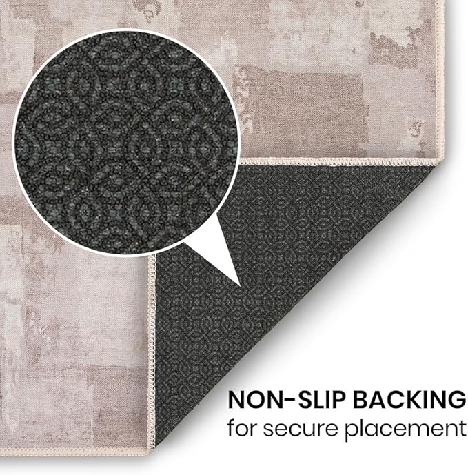 GLN Rugs Contemporary Collection - Machine Washable Area Rug, Contemporary Washable, Non Slip, Low Pile Chenille Rug, Living Room, Bedroom, Kitchen Rug (2' x 3' Abstract Tan)