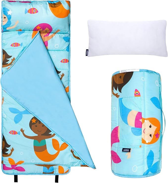 Wildkin Kids Microfiber Nap Mat – Soft Sleep Mat with Pillow, Ideal for School & Travel - Mermaid