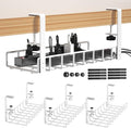 3 Pack Cable Management Under Desk Tray, 47.1" No Drill Under Desk Wire Management with Upgraded Clamp, Metal Cord Organizers with Cable Organizers, PC Cord Organization Rack, White