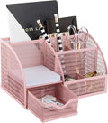 BLU MONACO | Light Pink Desk Organizer | Metal Drawer Desk Organizer with 6 Compartments and 1 Drawer | Cute Office Accessories for Women Home School