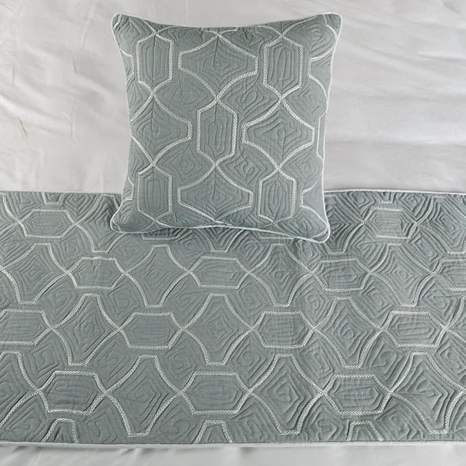 The HomeCentric King Queen Twin Grey Blue Bed Runner Without Pillow Cover, CA King Size 86"x18" Bed Runner Without Pillow Cover, Linen Quilted Embroidery, Modern Contemporary - Atmosphere