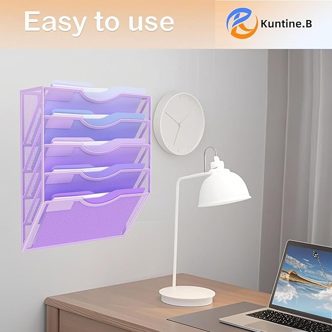 Kuntine.B Wall File Organizer Office Hanging Magazine Holder Wall File Organizer for Office Home (Purple, 5 Tier)