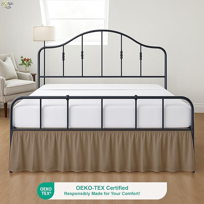 Cottington Lane Ruffled Bed Skirt Full Size with Split Corner, Brushed Microfiber Hotel Quality Taupe Dust Ruffle, 24 Inch Drop Gathered Bedskirt, Soft and Stylish, Shrinkage and Fade Resistant