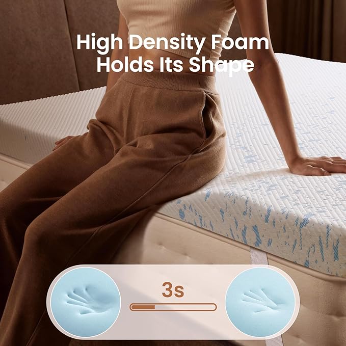 OhGeni 4 Inch Cooling Twin XL Gel Memory Foam Mattress Topper Pad,Washable Bed Cover with Anti-Slip Base,Zipper & Straps,Extra Comfort & Back Pain Relief, Medium Feel,College Dorm Room Essential
