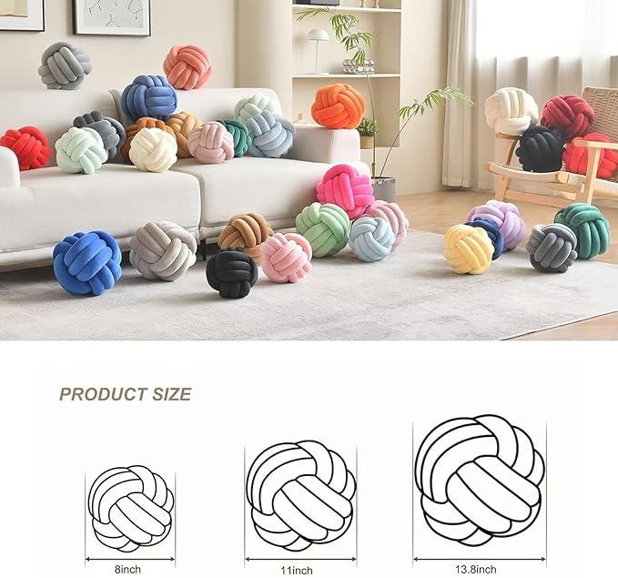 Decorative Throw Knot Pillow Ball for Home Chair Sofa Couch Bed Aesthetic Round Velvet Knotted Pillow Cushion (Purple, 8 inches)