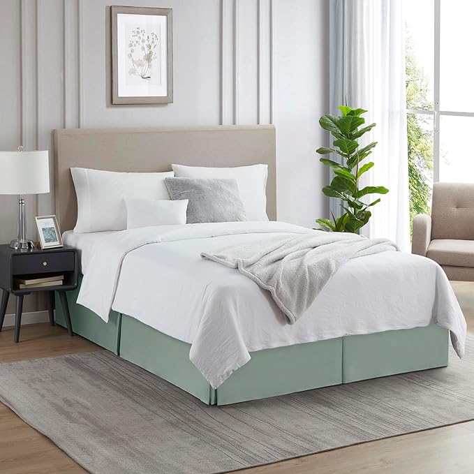 Nestl Sage Green Twin XL Bed Skirt - Twin XL Size Bed Skirt 14 Inch Drop - Brushed Microfiber Bed Skirts - Hotel Quality Pleated Bed Skirt - Shrinkage & Fade Resistant