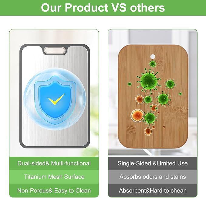 Ghims 2IN1 Titanium Cutting Boards for Kitchen,Metal Cutting Boards With Pure Titanium and Wheat Straw PP,Double Sided Chopping Board with Juice Groove Dishwasher Safe Easy to Clean Non Toxic 15"X10"