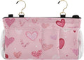 Bedside Caddy Hanging Bunk Bed Caddy Bed Organizer Hanging Pocket with 2 Hooks Bedside Storage Organizer Pocket Bag Holder Heart Pink