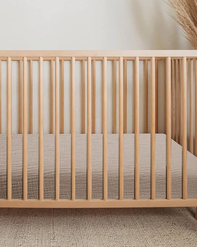 Bassinet Sheet for Baby Boy and Girl, Fitted Sheets for Rectangle, Oval, Hourglass Bassinet Mattress, Muslin Moses Basket Sheets with Neutral Style (Beige)