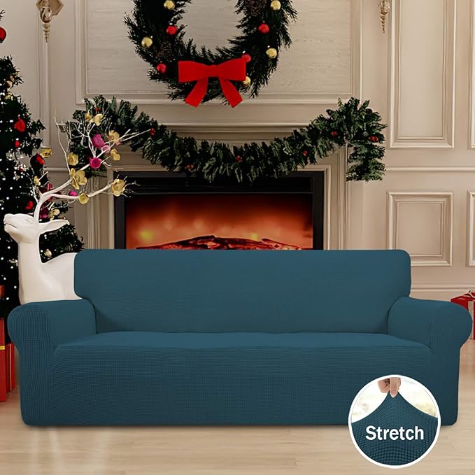 Easy-Going Stretch Oversized Sofa Slipcover 1-Piece Sofa Cover Furniture Protector Couch Soft with Elastic Bottom for Kids, Polyester Spandex Jacquard Fabric Small Checks Deep Teal