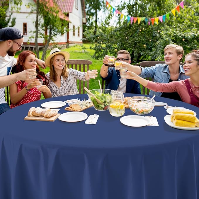 16 Pack Navy Blue Plastic Tablecloth for Round Tables, Premium Decorative Navy Blue Disposable Table Cloths for Parties, Navy Round Party Table Cover for Birthday Wedding Banquet Event, 84 Inch