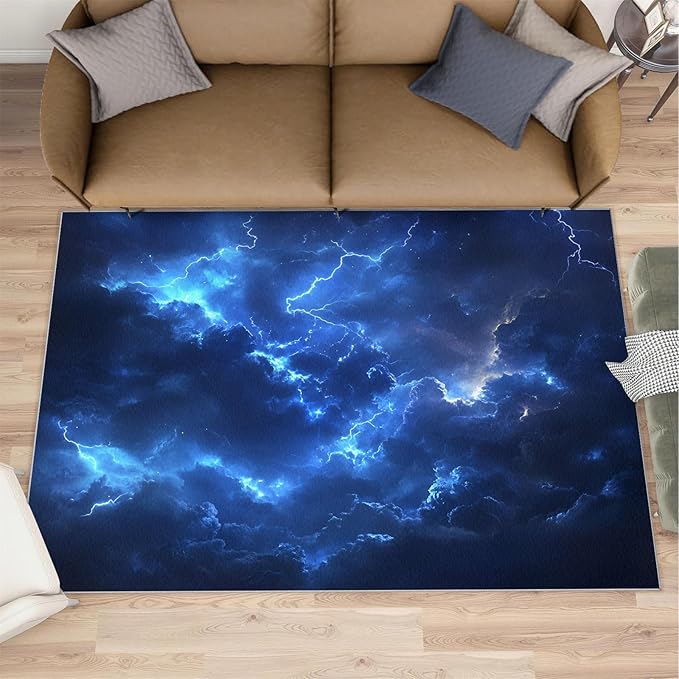 3x5 Lightning Dorm Rug - Natural Weather Small Rugs for Bedroom, Thunderstorm Lightning Area Rug Washable Non Slip for Bedroom Kitchen Living Room Entryway