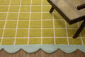 Checkered Wool Area Rug with Scalloped Border, Chartreuse Green & Cream Grid, Hand-Tufted, Soft Cut Pile, Modern Cottagecore Living Room, Bedroom & Nursery Carpet - 3x5 Ft