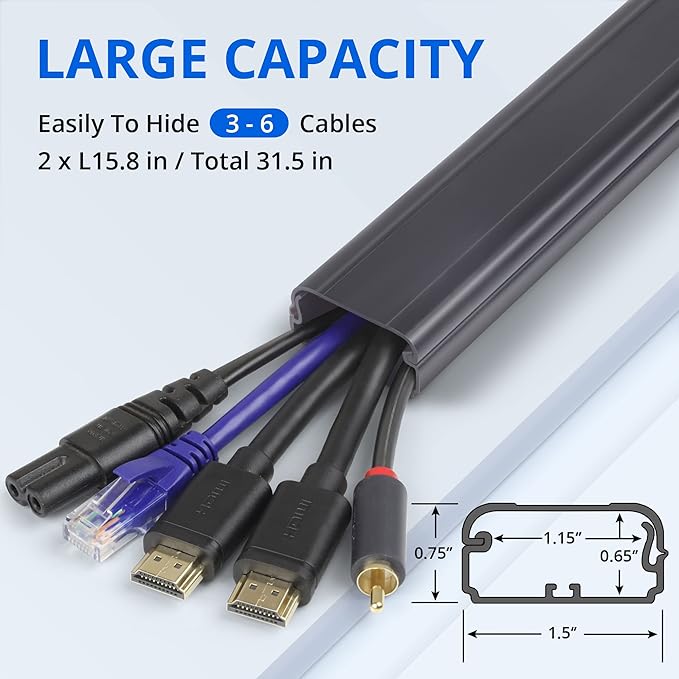 ZhiYo TV Cord Cover for Wall, 31.5 inch Cable Concealer, Cord Hider for Wall Mounted TV, Paintable Wall Cable Cover to Hide Wires, Grey Cable Raceway Kit, 2X L15.8in W1.5in H0.75in