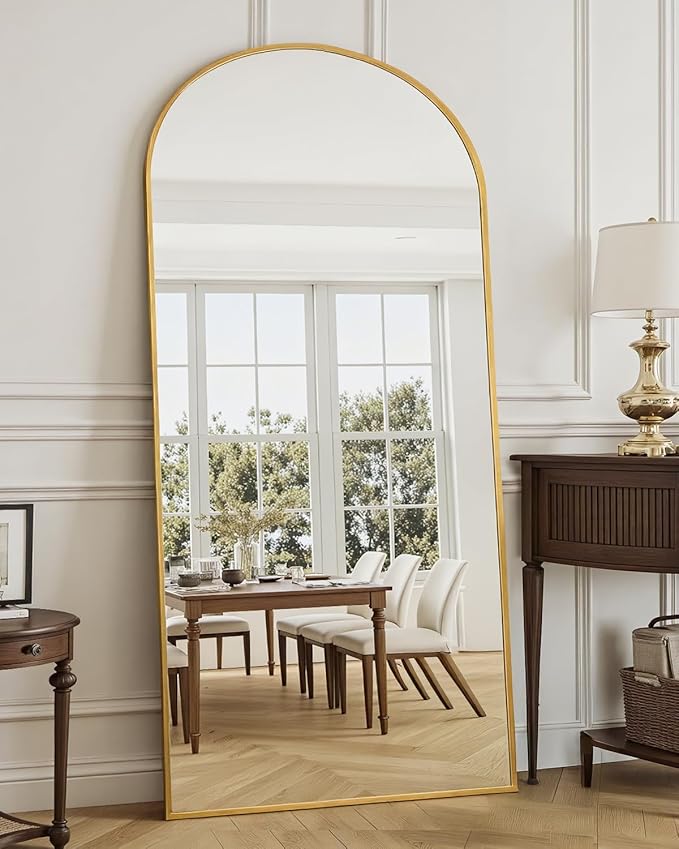 Suidia Full Length Mirror, 58"x19" Floor Standing Mirror Freestanding, Full Body Mirrors with Stand for Bedroom, Hanging Mounted for Living Room Cloakroom, Gold, Arched Style