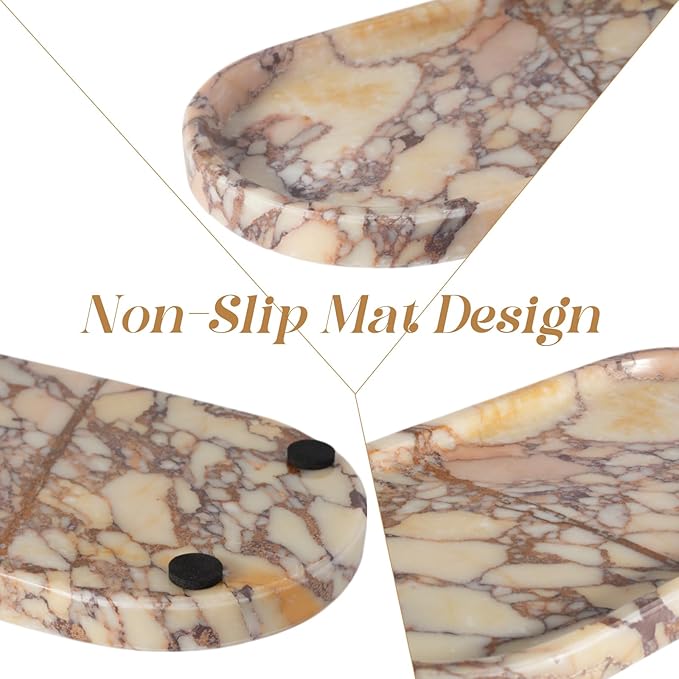 Koville Natural Marble Tray for Decor, Marble Vanity Tray for Perfume, Cosmetics, Jewelry, Stone Decorative Trays for Dresser Organizer, Storage Trays for Home Bathroom Countertop(Calacatta Viola)