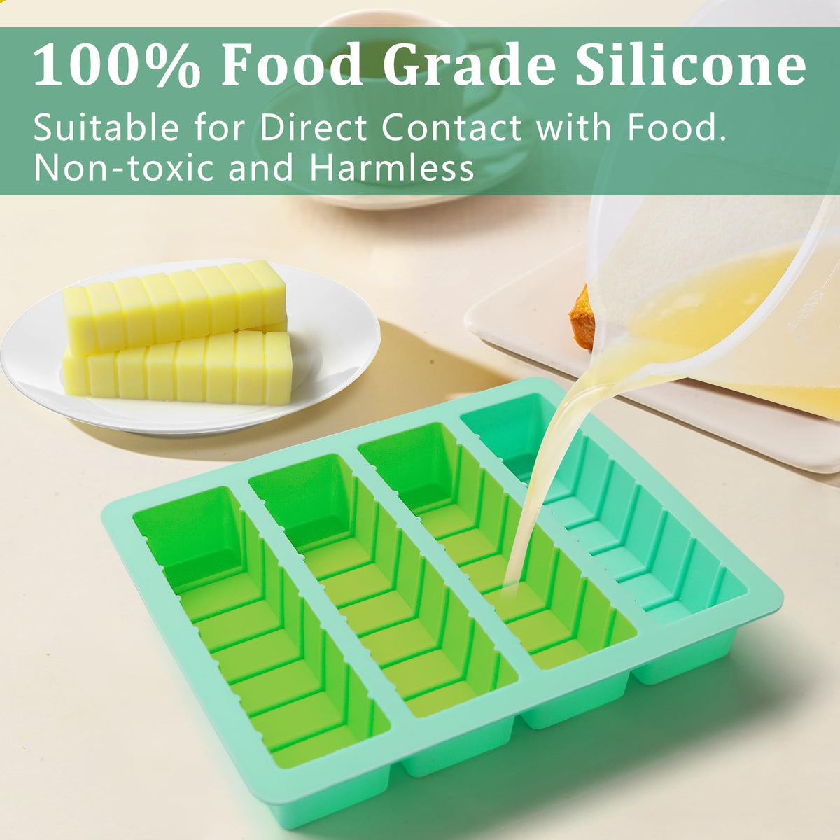 2Pack Butter Silicone Mold Tray with Lid, Non-Stick Butter Mold Tray for Homemade Butter Fits Standard Butter Stick Size, Ideal for Soap Bar, Energy Bar, Cake, Chocolate