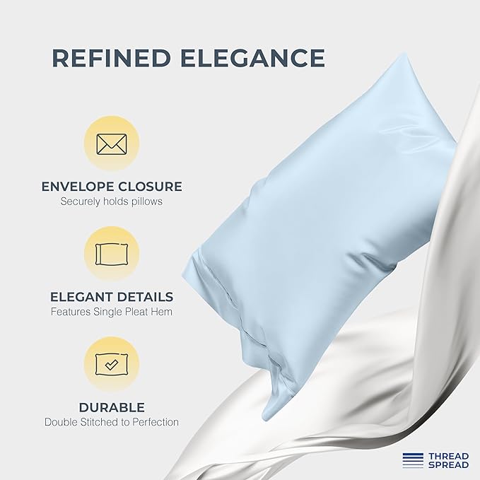 THREAD SPREAD 100% Egyptian Cotton King Size Sheets Set - Luxury 1500 Thread Count Egyptian Cotton Sheets King Size, 17" Deep Pocket, Soft, Cooling Sateen Weave Hotel Quality Bedding Set - Light Blue